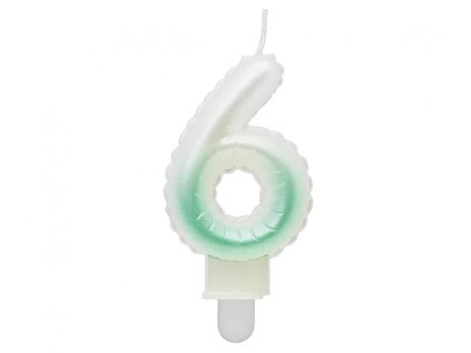 Dortová svíčka č. 6 balónková bílo-zelená