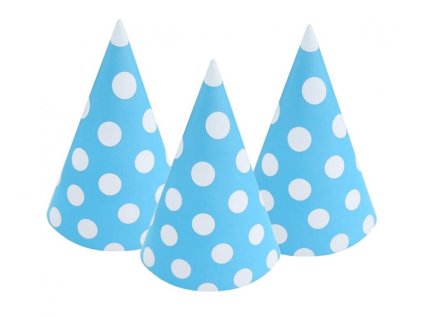Párty čepička 6 ks modrá s bílýmí puntíky