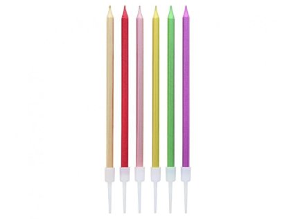 Dortové svíčky 13,5 cm 6 ks metalické barevný mix