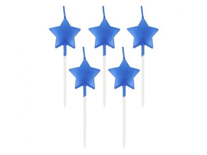 Dortové svíčky pikery - hvězdičky modré 5 ks