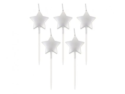 Dortové svíčky pikery - hvězdičky stříbrné 5 ks