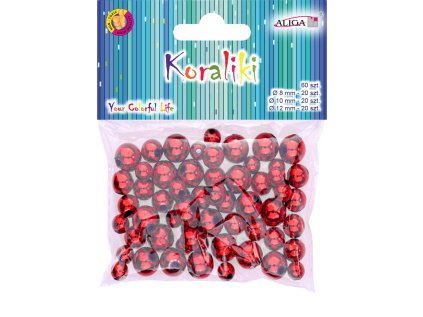 Korálky plastové červené 60 ks mix velikosti
