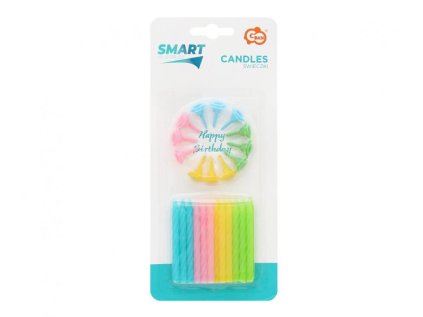 Dortové svíčky 12 ks pastelové s podstavcem