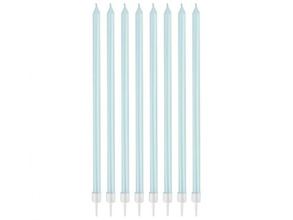 Dortové svíčky 8 ks tenké modré perleť