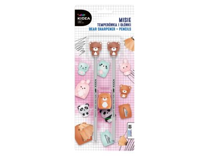 Tužky na blistru 3 ks s figurkou a ořezávátkem - Medvídek