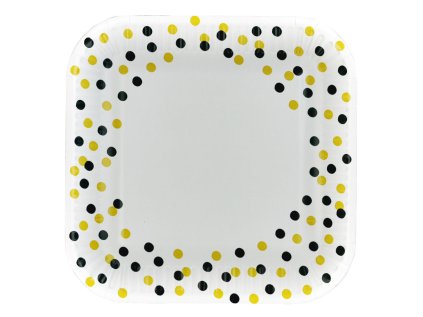 Papírový talíř hranatý Confetti Gold Black
