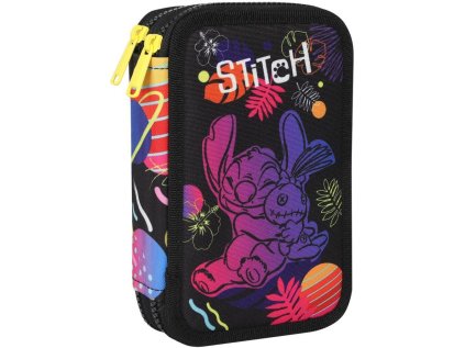 Penál 2 zipy Jumper Stitch black - vybavený