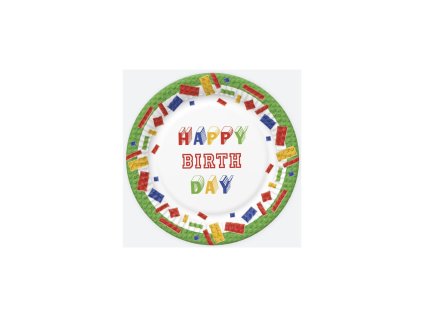 Papírový talíř velký - Building Blocks Birthday