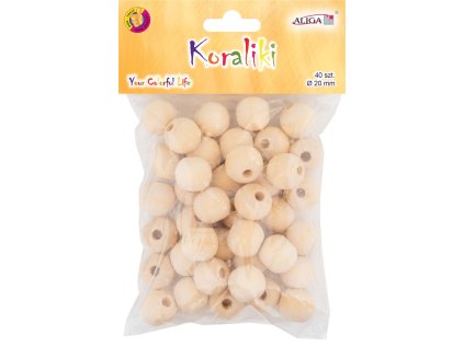 Dřevěné korálky natur 20 mm 40 ks