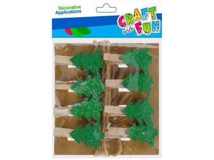 Kolíčky vánoční Stromečky 8 ks brokátové