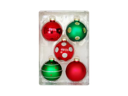 vanocni koule sklenene 67mm cerveno zelene sada 5ks