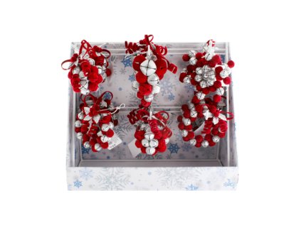 dekorace zavesna ruzne druhy ve stojanu cerveno stribrne 9 11 cm set 16ks