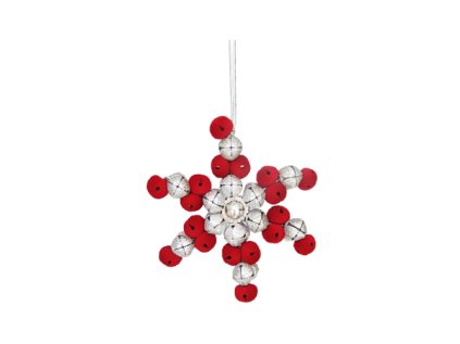 dekorace zavesna cerveno stribrna vlocka z rolnicek 11 cm 1ks