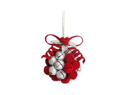 dekorace zavesna cerveno stribrna koule z rolnicek 10 cm 1ks