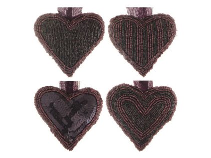 dekorace zavesna srdce z koralku 9x9 cm cerno fialove mix 1ks