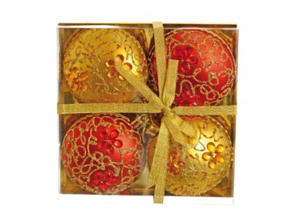 vanocni koule pp 100 mm cerveno zlate ploche sada 4ks