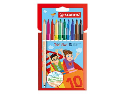 fixy vlaknove a jemny liner v jednom stabilo trio 2in1 10 ks baleni s 10 ruznymi barvami