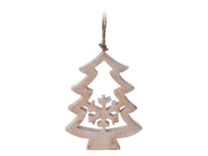 vanocni ozdoba drevena 10 cm stromecek s vlockou