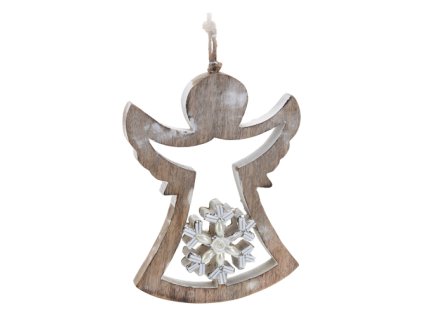 vanocni ozdoba drevena 18 cm andel se snehovou vlockou