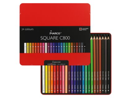 pastelky ctyrhranne marco square c800 sada 24 ks v plech boxu