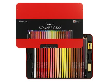 pastelky ctyrhranne marco square c800 sada 48 ks v plech boxu