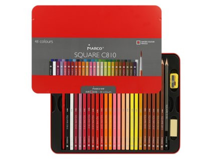 pastelky ctyrhranne marco square c810 akvarelove sada 48 ks v plech boxu