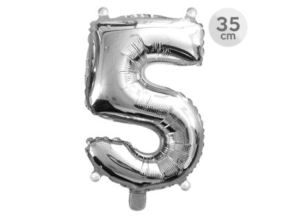 balon narozeninovy 35 cm cislo 5 stribrny