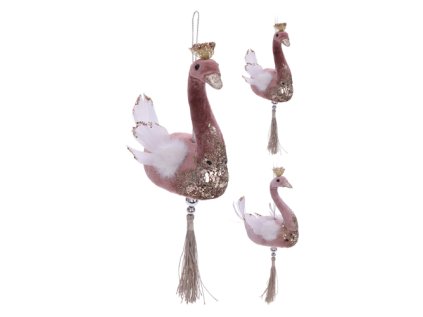 dekorace zavesna labut 13 cm ruzovo zlata mix 1ks
