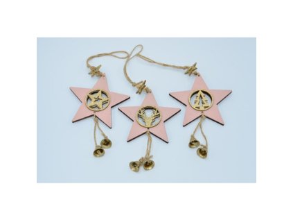 dekorace zavesna hvezda drevena ruzova 11 cm mix 1ks