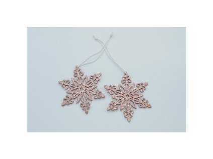 dekorace zavesna snehova vlocka drevena ruzova 8 cm mix 1ks