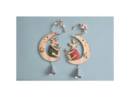 dekorace zavesna sob na mesici dreveny 14 cm mix 1ks