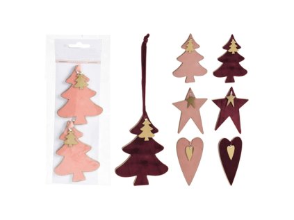 dekorace zavesna hvezda strom srdce 9 5 cm drevena mix sada 2 ks