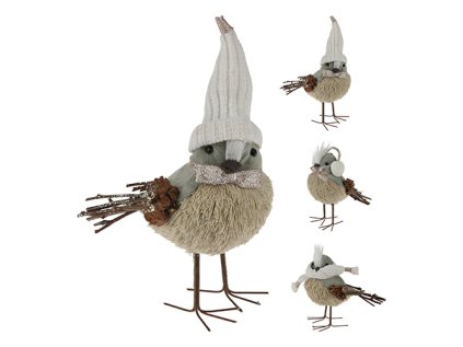 dekorace ptacek s pletenou cepici salou usni klapky 16 cm 3 varianty