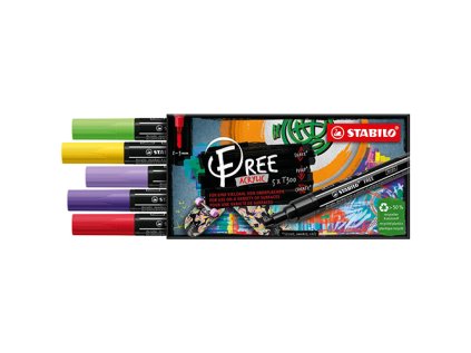 akrylovy popisovac stabilo free acrylic t300 kulaty hrot 2 3 mm vibrant sada 5 ks