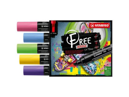 akrylovy popisovac stabilo free acrylic t800c klinovy hrot 4 10 mm seaside sada 5 ks