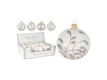 vanocni koule 10 cm bila dekorovana mix 1ks