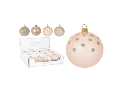 vanocni koule 100 mm ruzova dekorovana se trpytkami mix 1ks