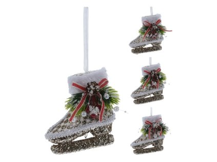 vanocni brusle 10 cm krajkova se stuhou zlate trpytky mix 1ks