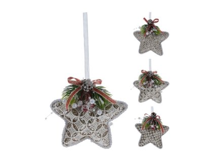 vanocni hvezda 12 cm krajkova se stuhou mix 1ks