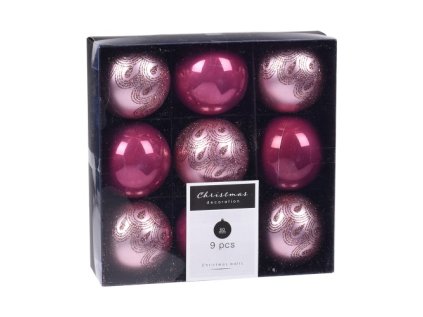 vanocni koule sada 9 ks ruzove prum 60 mm mix matna dekor leskla
