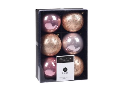 vanocni koule sada 6 ks odstiny ruzove prum 80 mm mix leskla matna dekor