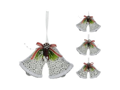 vanocni zvonky 14 cm krajkove se stuhou stribrne trpytky mix 1ks