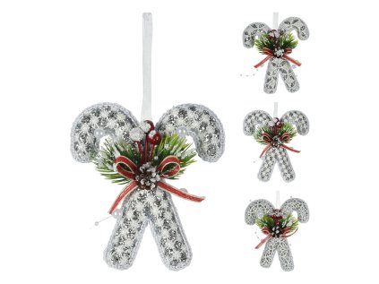 vanocni lizatka 11 cm krajkova se stuhou stribrne trpytky mix 1ks