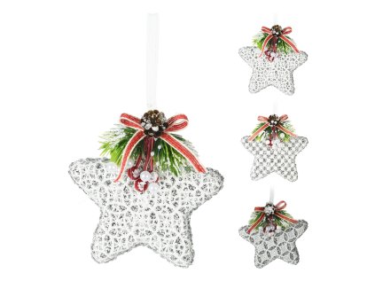 vanocni hvezda 12 cm krajkova se stuhou stribrne trpytky mix 1ks