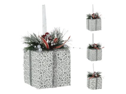 vanocni box 8x8x12 cm krajkovy se stuhou stribrne trpytky mix 1ks