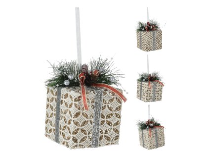 vanocni box 8x8x12 cm krajkovy se stuhou zlate trpytky mix 1ks