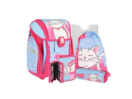 skolni batoh 5 dilny set new start 3d s led osvetlenim white cat