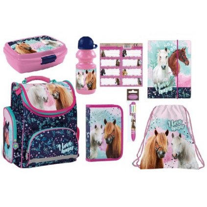 ZVÝHODNĚNÝ ŠKOLNÍ  sada SET AKTOVKA BATOH KONĚ I LOVE HORSES 8 KS ŠKOLNÍ ERGONOMICKÝ BATOH - AKTOVKA KONĚ I LOVE HORSES > varianta K-050-019-set 08