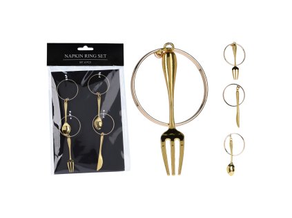 dekoracni obroucky na ubrousky v designu priboru zlate sada 4 ks