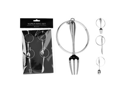 dekoracni obroucky na ubrousky v designu priboru stribrne sada 4 ks